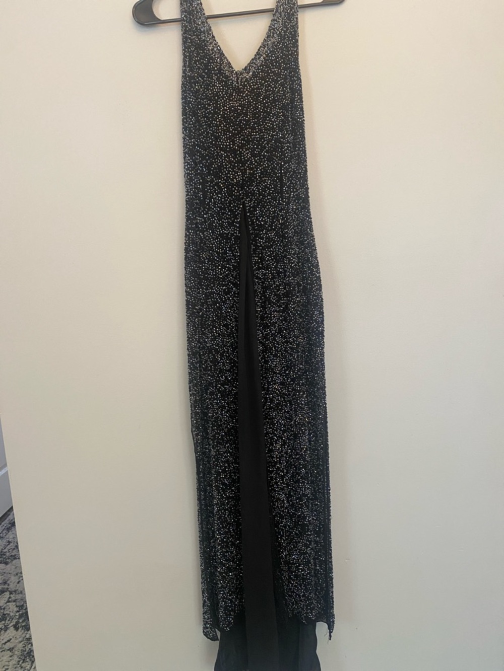 Sparkling Black Evening jumpsuit with sequin overlay panels